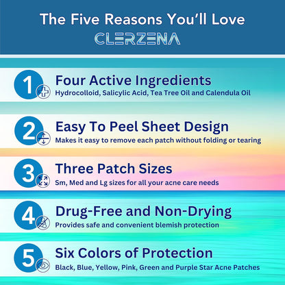 Star Pimple Patches for Face | Star Acne Patches Salicylic Acid, Tea Tree Oil and Calendula Oil | Star Pimple Patches Cute Teen Acne Treatment for Girls