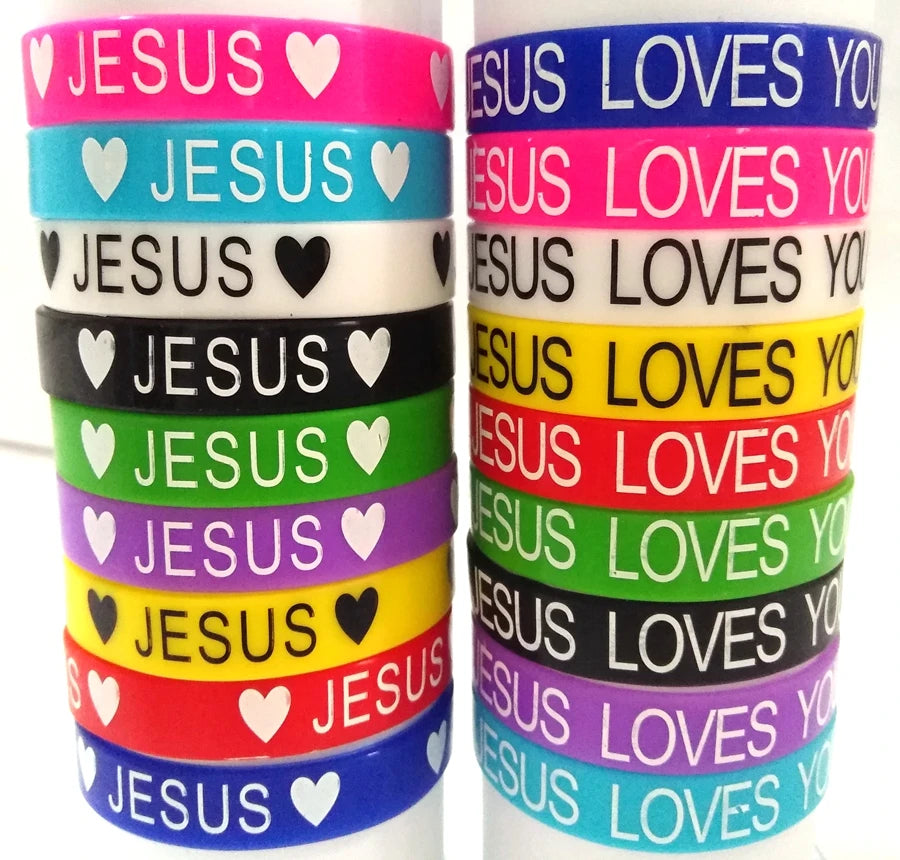 50pcs JESUS silicone Bracelets JESUS LOVES YOU rubber Wristbands Men Women Religious Cuff Jesus Jewelry Wholesale