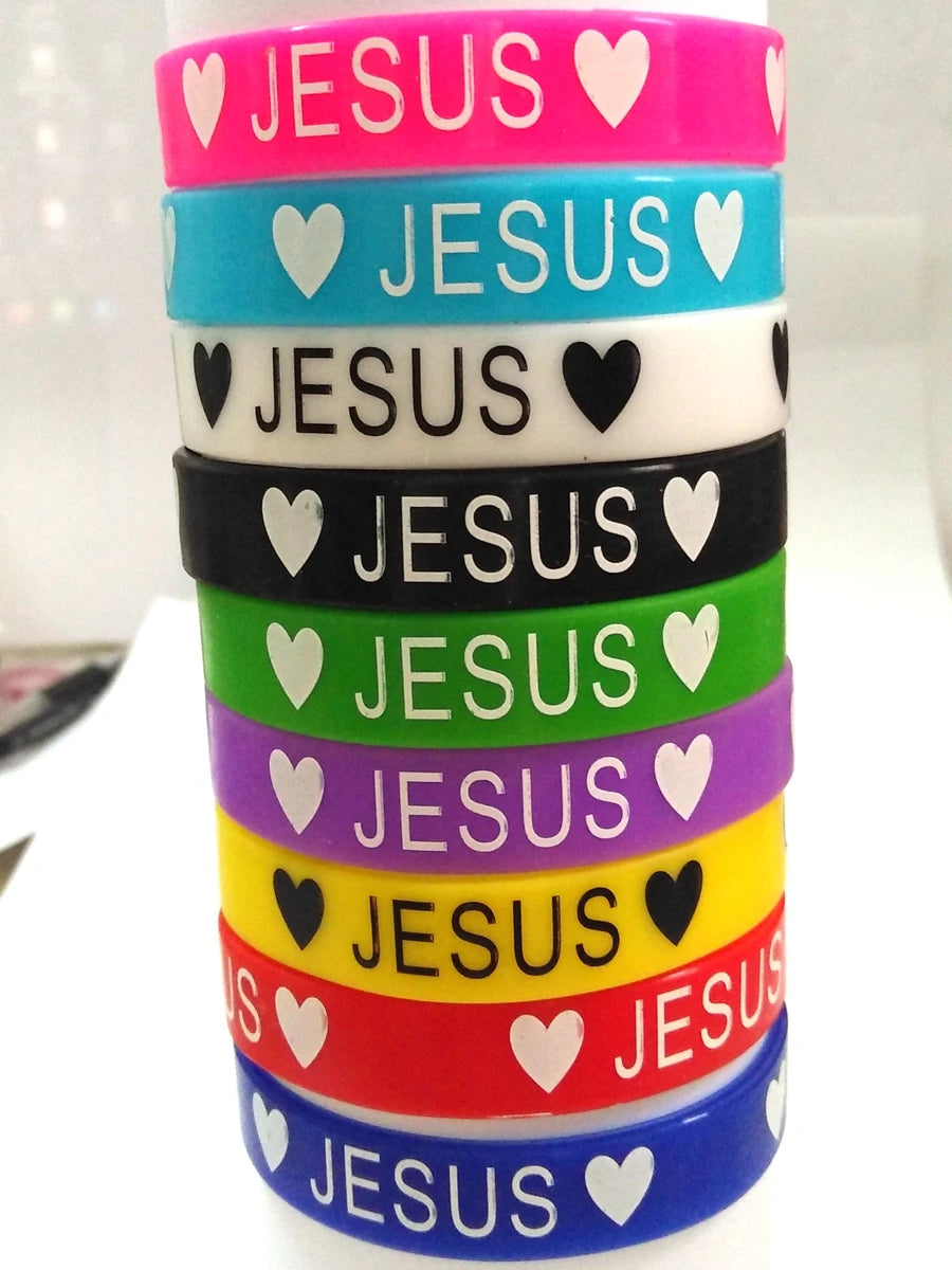 50pcs JESUS silicone Bracelets JESUS LOVES YOU rubber Wristbands Men Women Religious Cuff Jesus Jewelry Wholesale