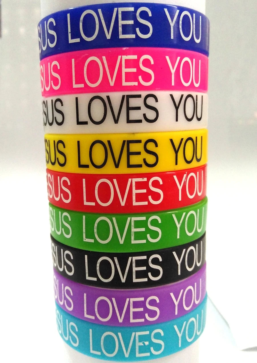 50pcs JESUS silicone Bracelets JESUS LOVES YOU rubber Wristbands Men Women Religious Cuff Jesus Jewelry Wholesale