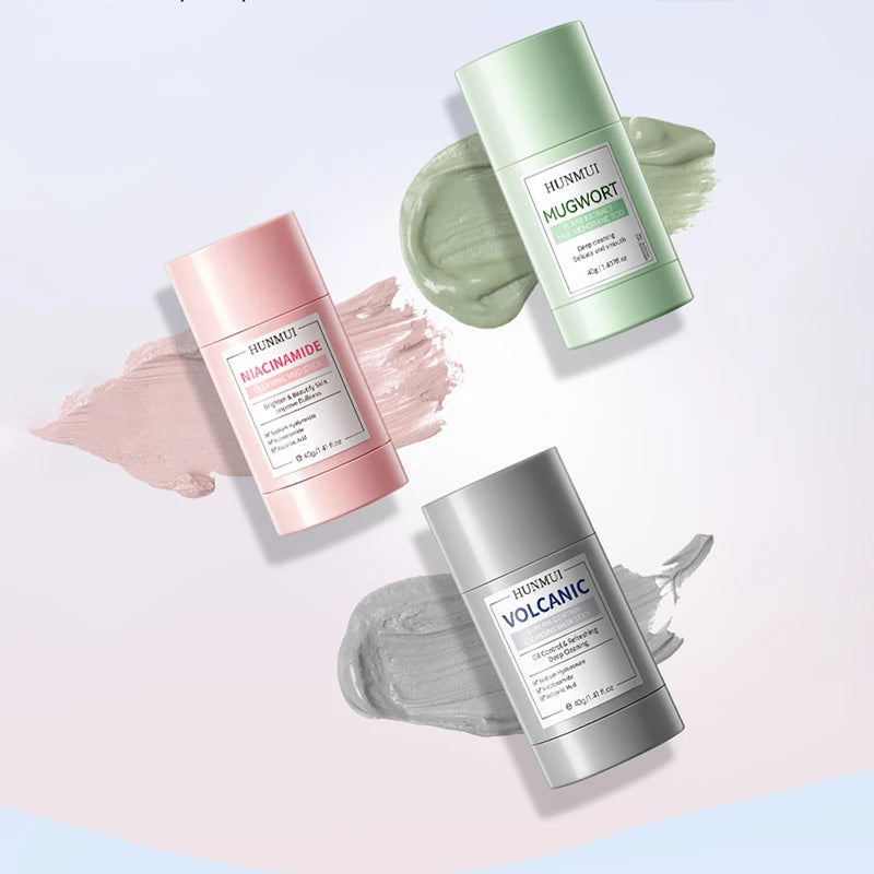 Deep Cleansing Mud Mask Stick Set Volcanic Clay Mugwort Niacinamide Oil-control Deeply Moisturize Skin Care Portable Solid Mask