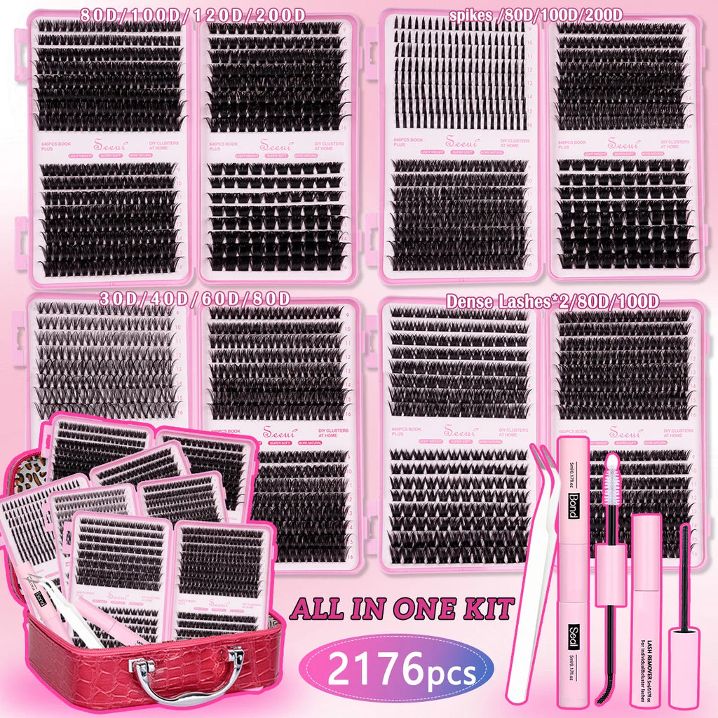 DIY Lash Clusters Kit Wispy Lash Extension with Lash Bond And Seal And Eyelash Tweezers Makeup