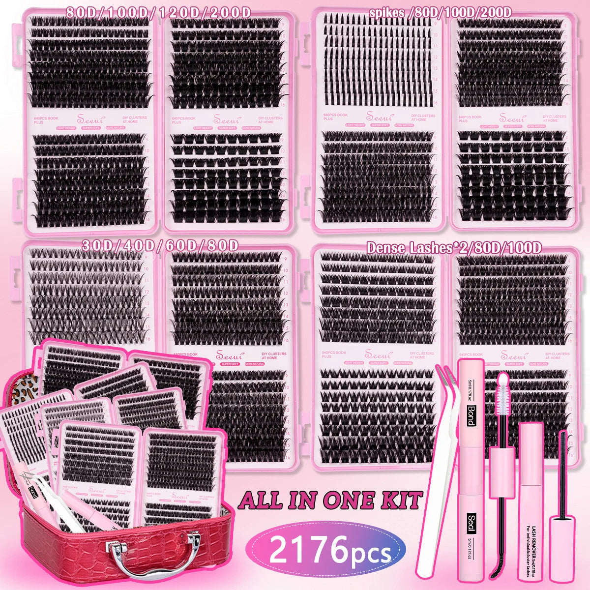 DIY Lash Clusters Kit Wispy Lash Extension with Lash Bond And Seal And Eyelash Tweezers Makeup