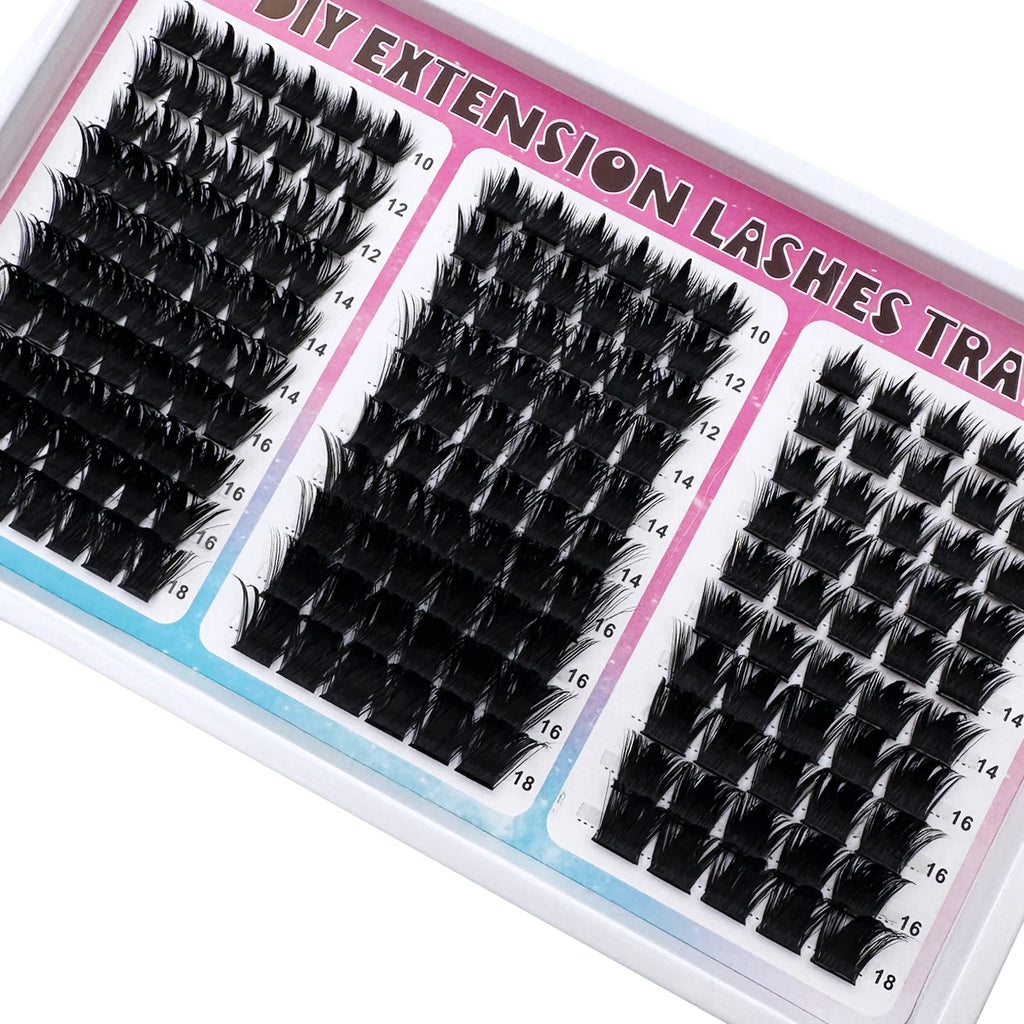 300D-60D Spikes Lash Cluster Eyelash Extensions 180pcs/260pcs Thick Spiky Individuals Lashes 10-18mm Mega Wispy DIY At Home