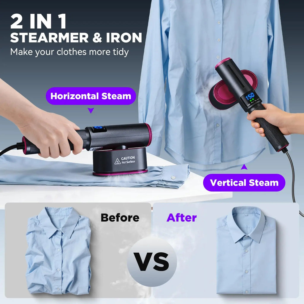 Travel Steamer for Clothes2-in-1 Steam Iron & Garment Steamer with Fast Heat-Up 1200W Portable Handheld Clothes Steamer Iron