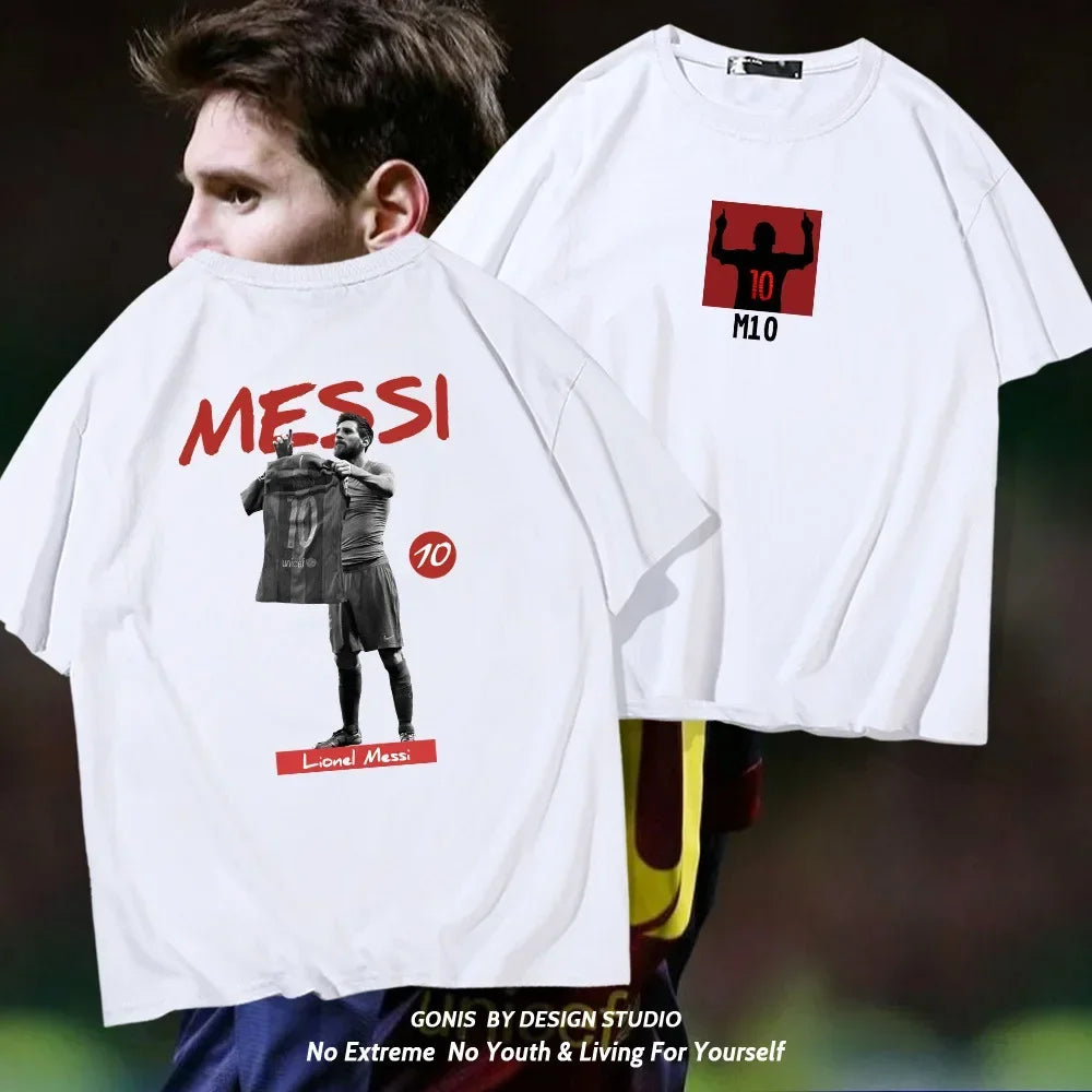 Messi Short-Sleeved Printed 100% Cotton Summer Men's T-Shirt Outdoor Casual Tops Urban Fashion Men's Clothing Unisex Short-Sleev