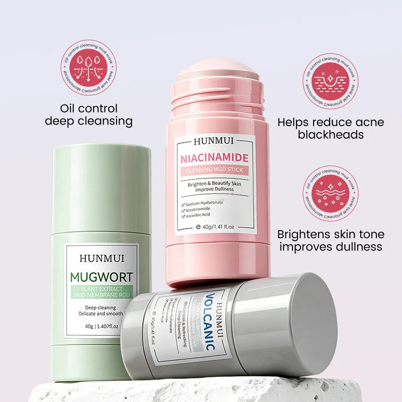 Deep Cleansing Mud Mask Stick Set Volcanic Clay Mugwort Niacinamide Oil-control Deeply Moisturize Skin Care Portable Solid Mask