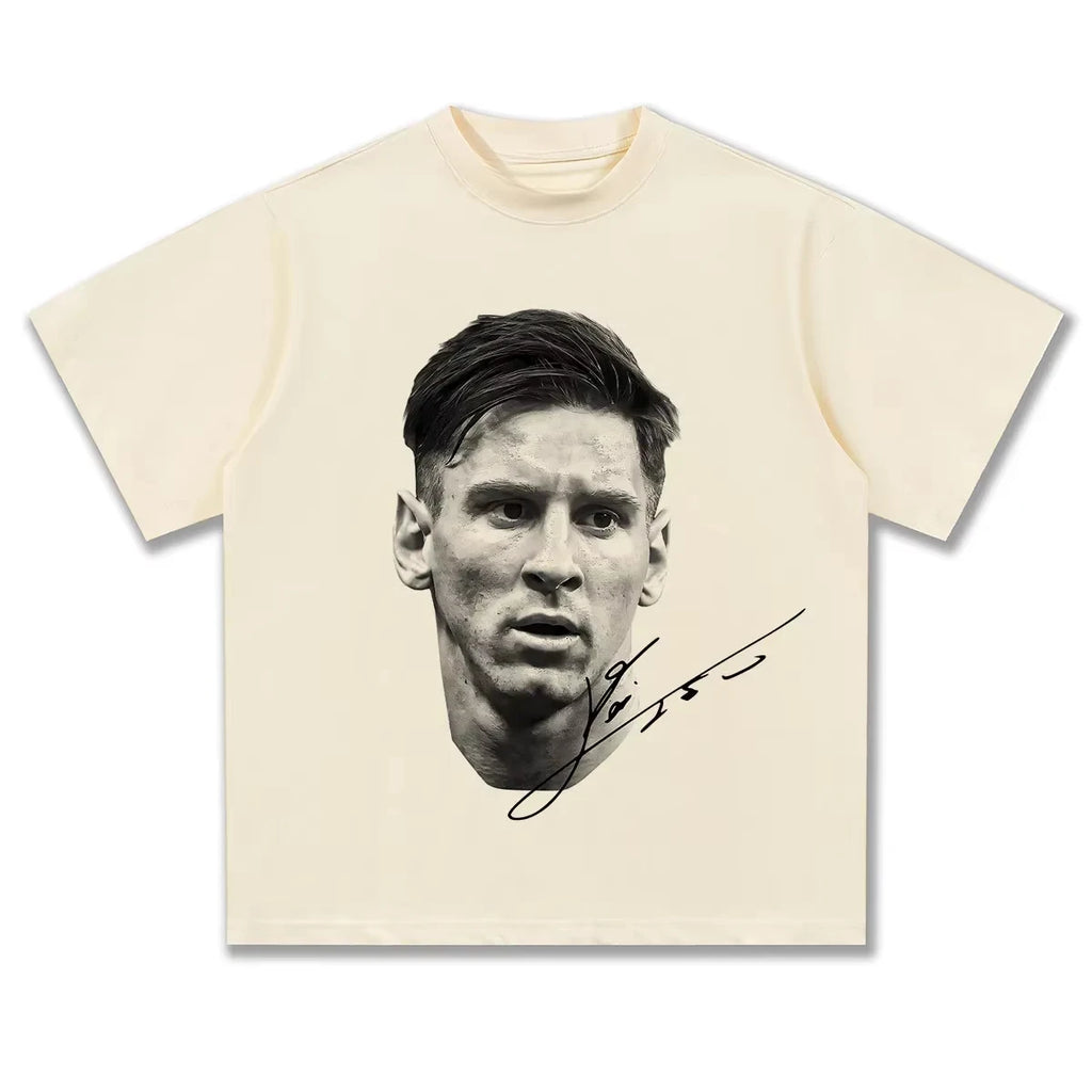 Art Legendary Football King Messi Classic Black and White Signature T-Shirt Cotton Graphic Tee Men Women Summer Streetwear