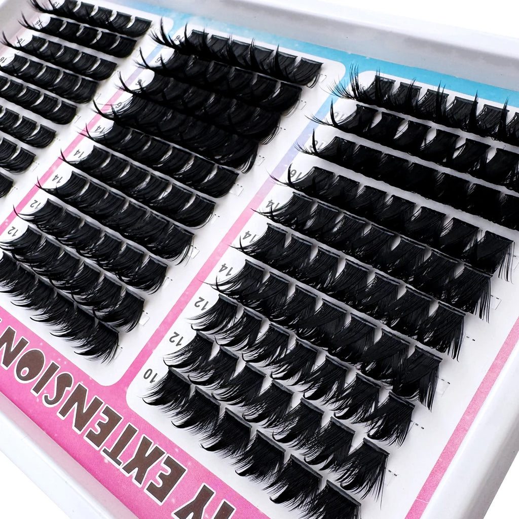 300D-60D Spikes Lash Cluster Eyelash Extensions 180pcs/260pcs Thick Spiky Individuals Lashes 10-18mm Mega Wispy DIY At Home