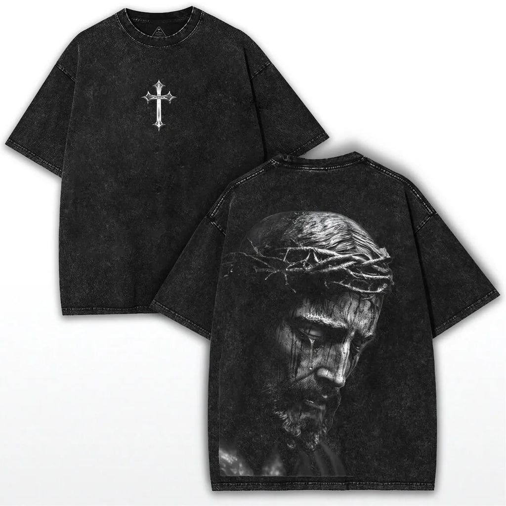 Jesus Is King T-Shirt Christian Cross Print Vintage Washed Cotton Retro Religious Graphic Tee Streetwear Unisex Top