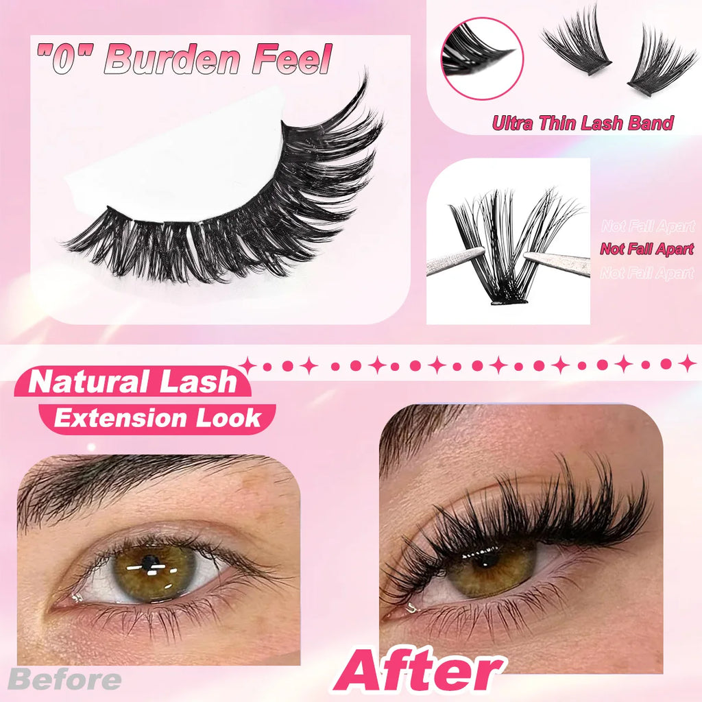 DIY Lash Clusters Kit Wispy Lash Extension with Lash Bond And Seal And Eyelash Tweezers Makeup