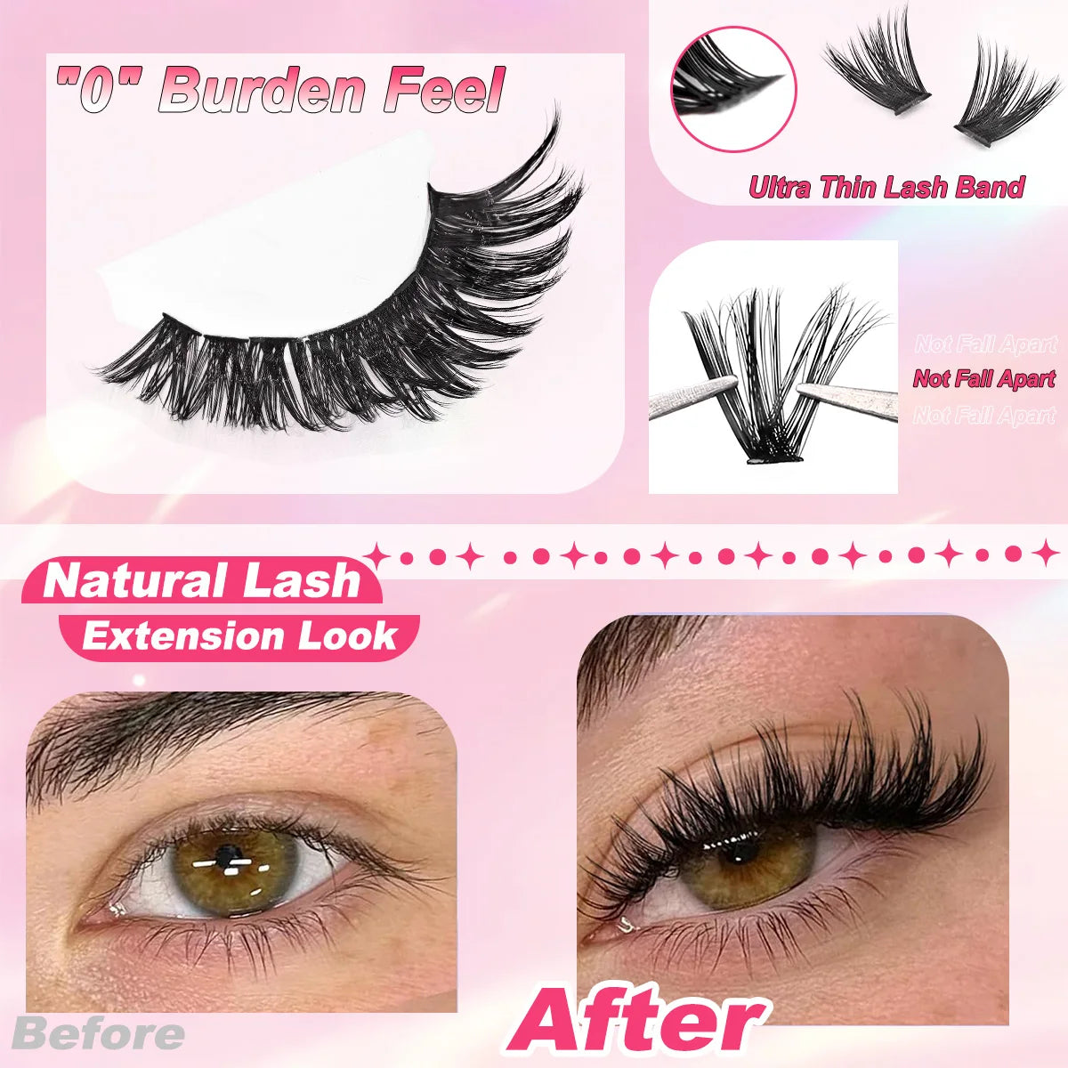 DIY Lash Clusters Kit Wispy Lash Extension with Lash Bond And Seal And Eyelash Tweezers Makeup