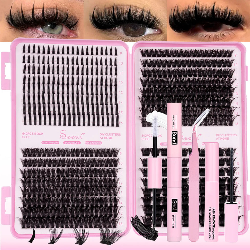 DIY Lash Clusters Kit Wispy Lash Extension with Lash Bond And Seal And Eyelash Tweezers Makeup