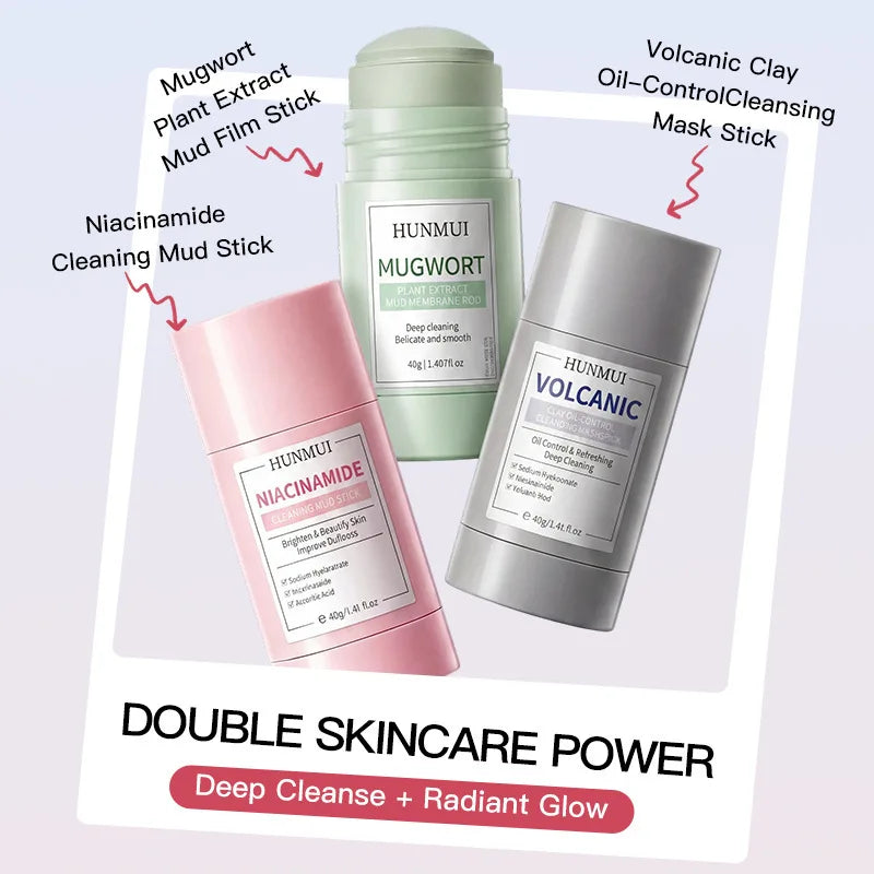 Deep Cleansing Mud Mask Stick Set Volcanic Clay Mugwort Niacinamide Oil-control Deeply Moisturize Skin Care Portable Solid Mask