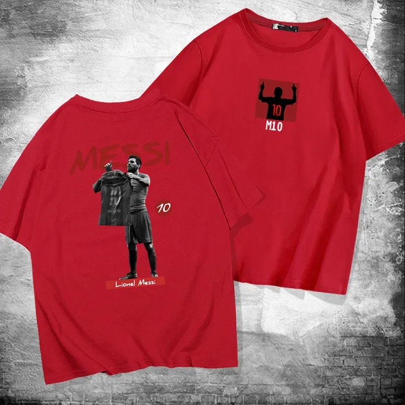 Messi Short-Sleeved Printed 100% Cotton Summer Men's T-Shirt Outdoor Casual Tops Urban Fashion Men's Clothing Unisex Short-Sleev