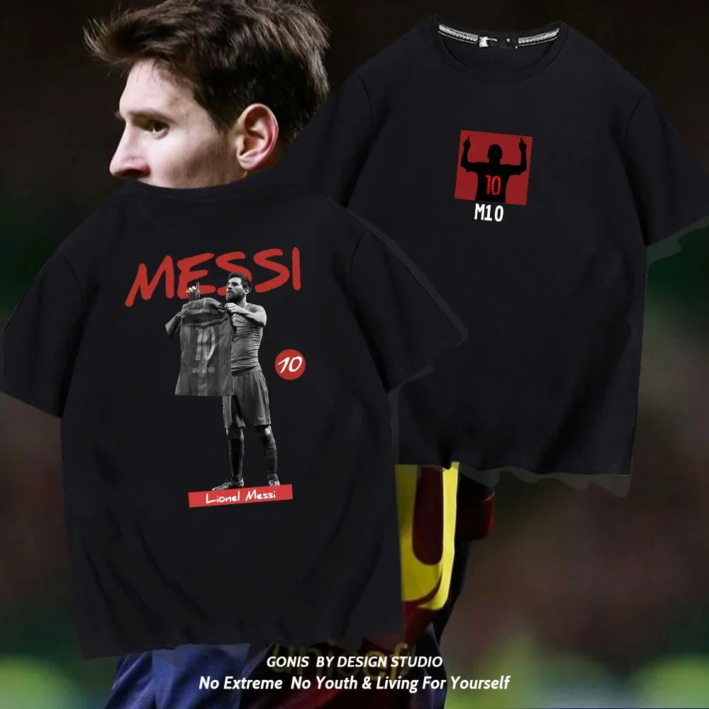 Messi Short-Sleeved Printed 100% Cotton Summer Men's T-Shirt Outdoor Casual Tops Urban Fashion Men's Clothing Unisex Short-Sleev