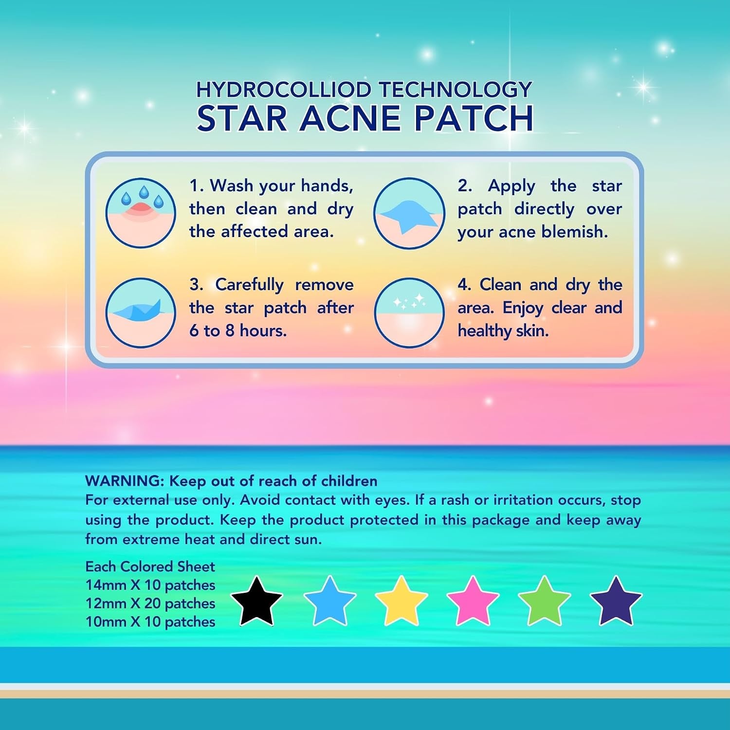Star Pimple Patches for Face | Star Acne Patches Salicylic Acid, Tea Tree Oil and Calendula Oil | Star Pimple Patches Cute Teen Acne Treatment for Girls