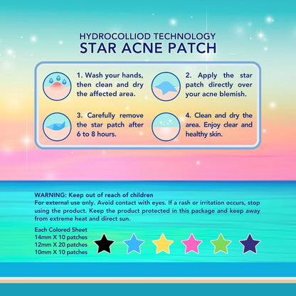 Star Pimple Patches for Face | Star Acne Patches Salicylic Acid, Tea Tree Oil and Calendula Oil | Star Pimple Patches Cute Teen Acne Treatment for Girls