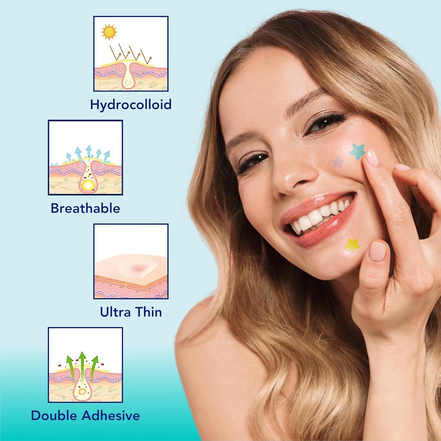 Star Pimple Patches for Face | Star Acne Patches Salicylic Acid, Tea Tree Oil and Calendula Oil | Star Pimple Patches Cute Teen Acne Treatment for Girls